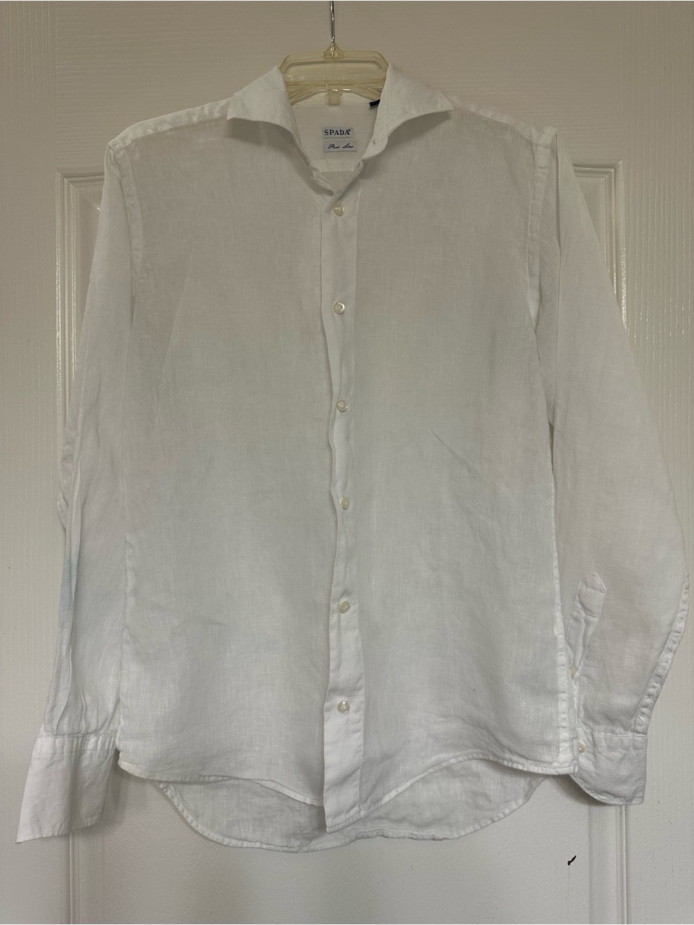 SPADA Puro Lino White 100% Linen Button-Up Shirt Blouse Italian Cutaway Collar M